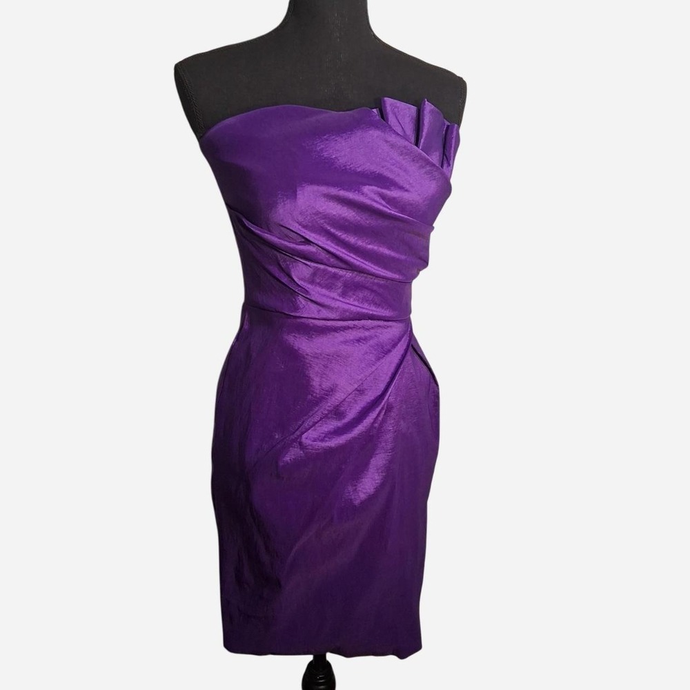 Womens Vintage purple satin strapless dress zipper back